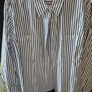 Lauren Ralph Lauren Navy and White Striped Button-Front Blouse